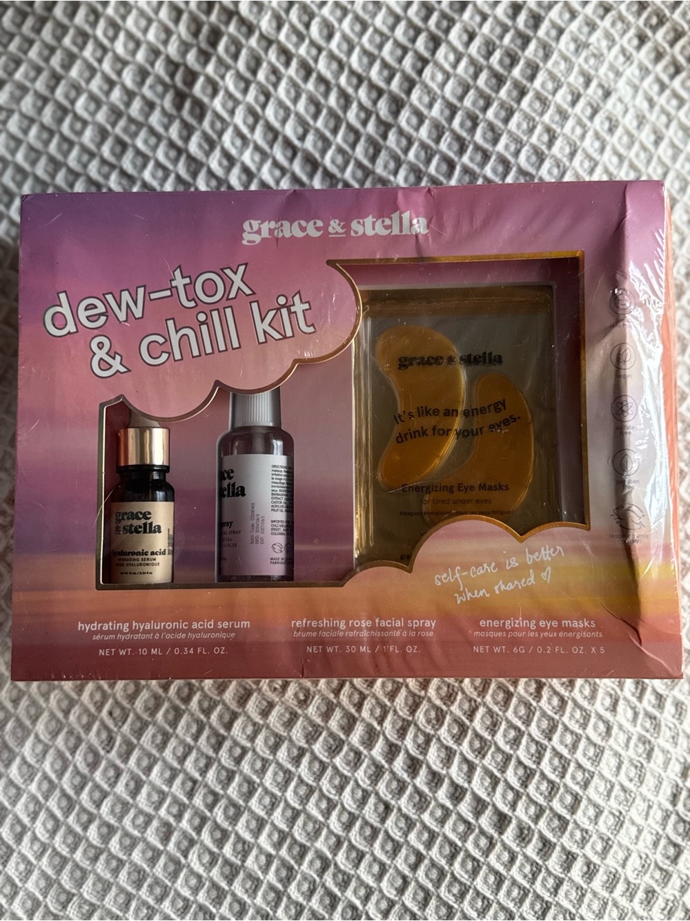 ❤️Grace & Stella Dew-Tox Chill Skincare Kit Detox Spa Eye Masks Spray Set